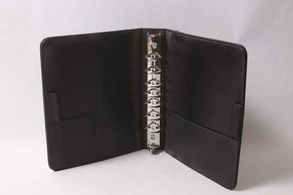 Franklin Covey Black Leather Day Planner 7-ring Binder Office Accessory ~